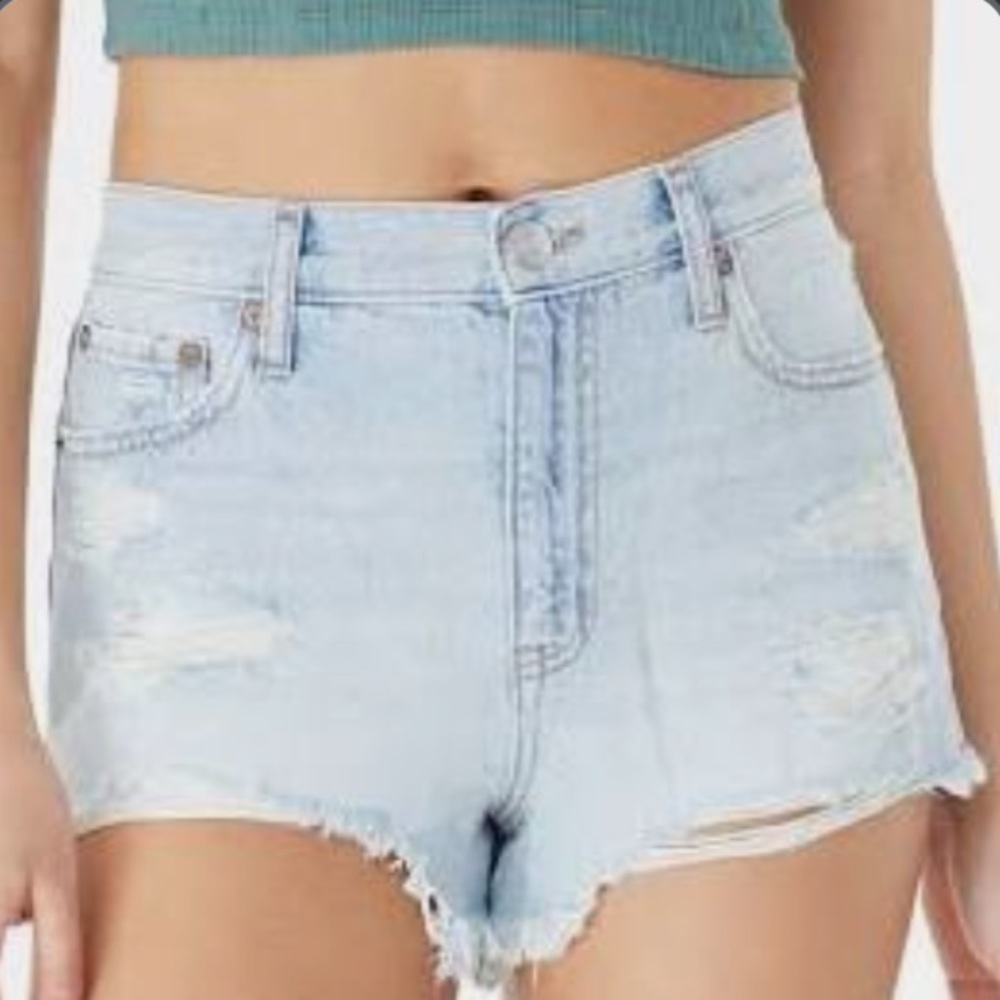 Ripped Blue Denim Jean Shorts